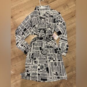 LuLaRoe Black and White Newspaper Print Ellie Dress Size Large NWT Rare